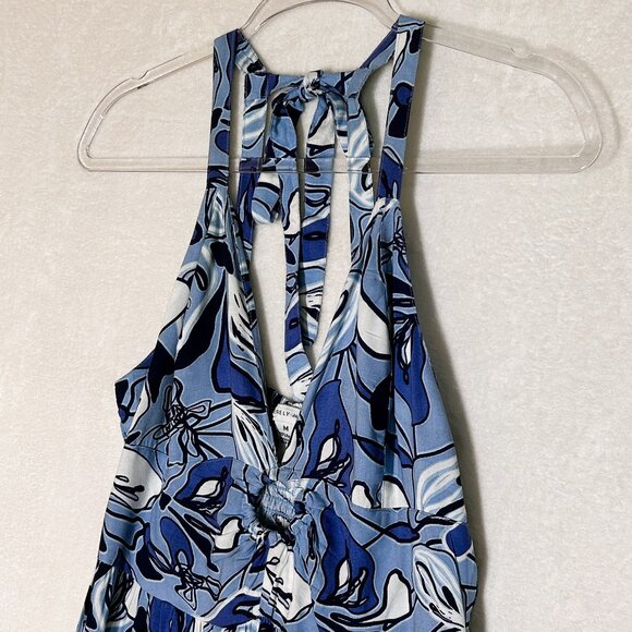 Sincerely Jules Jumpsuit Women's Medium Blue White Floral Wide Leg Abstract - Picture 6 of 11